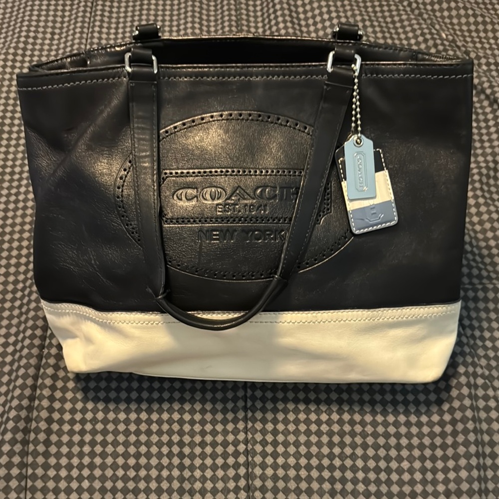 Coach Black and White Leather Tote